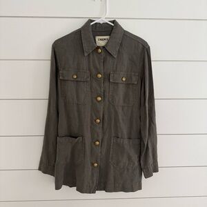 L'agence Button Down Utility Belted Jacket Size Small Long Linen Green